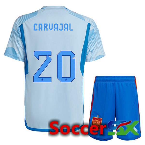 Spain (CARVAJAL 20) Kids Away Jersey Blue White 2023/2023