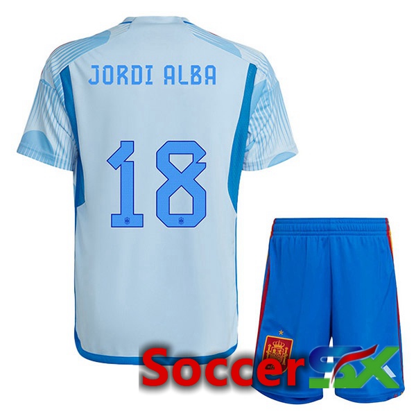 Spain (JORDI ALBA 18) Kids Away Jersey Blue White 2023/2023