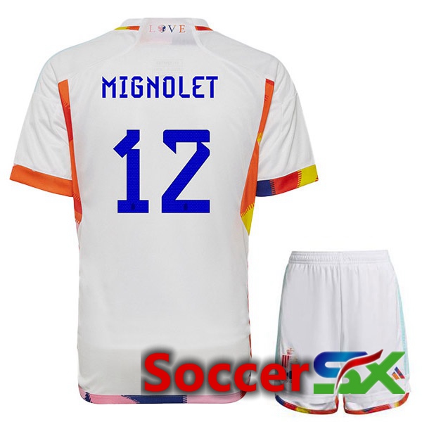 Belgium (MIGNOLET 12) Kids Away Jersey White 2023/2023