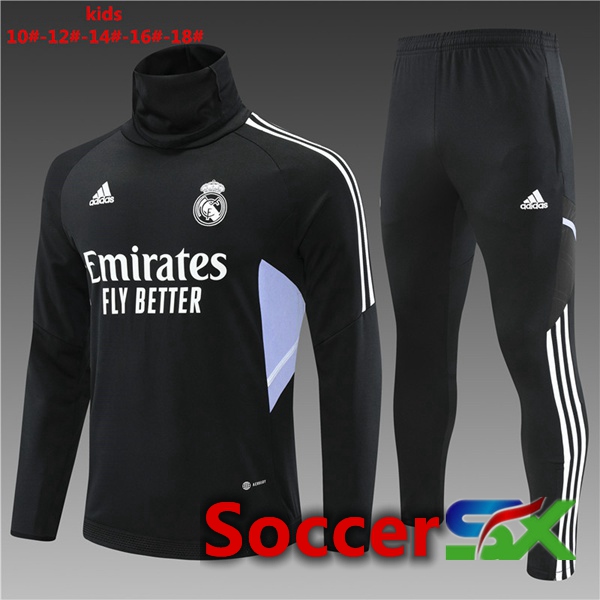 Real Madrid High collar Kids Training Tracksuit Black 2022/2023