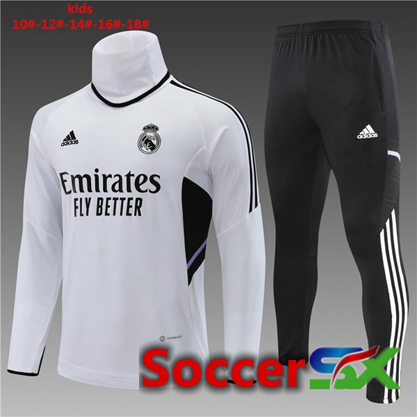 Real Madrid High collar Kids Training Tracksuit White 2022/2023
