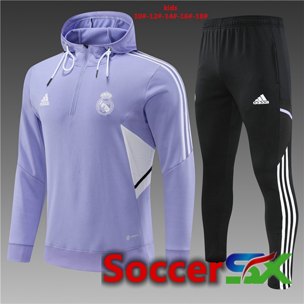 Real Madrid Kids Training Tracksuit Hoodie Purple 2022/2023