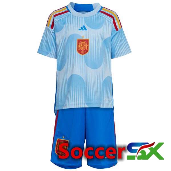 Spain Kids Away Jersey Blue White World Cup 2022