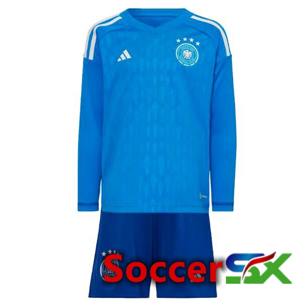 Germany Kids Jersey Goalkeeper Long Sleeve Blue World Cup 2022