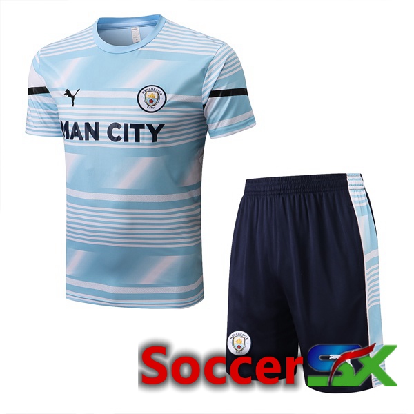Manchester City Training T Shirt + Shorts Blue 2022/2023