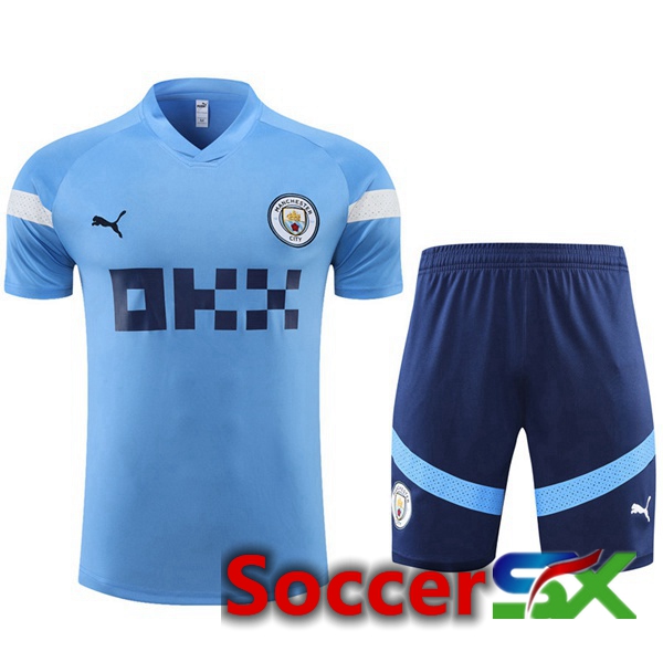 Manchester City Training T Shirt + Shorts Blue 2022/2023