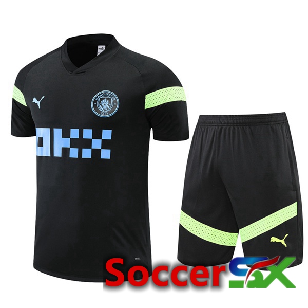 Manchester City Training T Shirt + Shorts Black 2022/2023