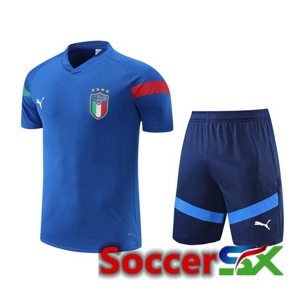 Italy Training T Shirt + Shorts Blue 2022/2023