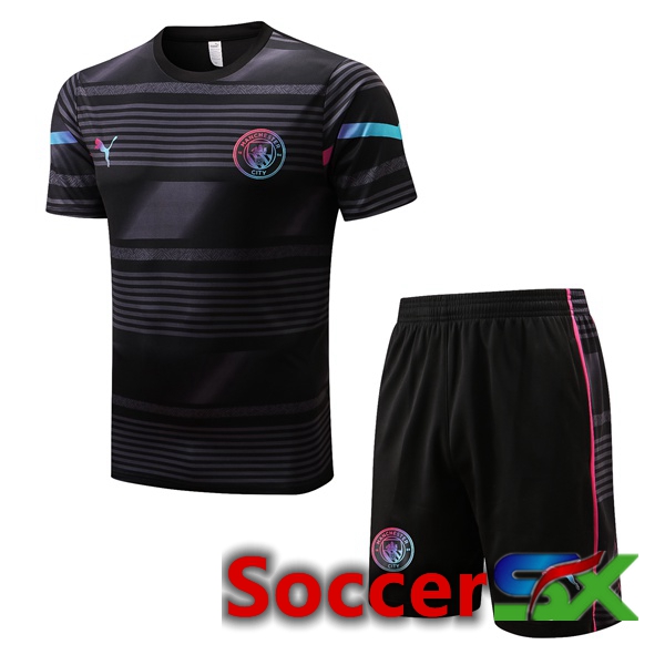 Manchester City Training T Shirt + Shorts Black 2022/2023