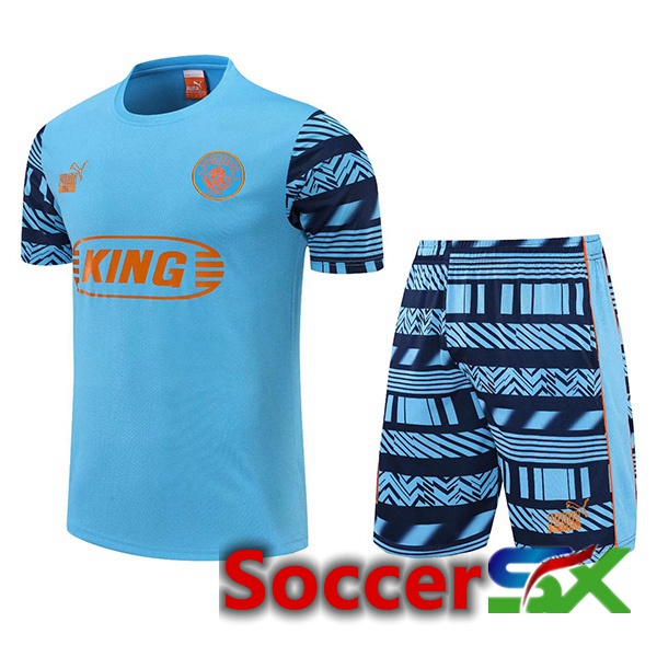 Manchester City Training T Shirt + Shorts Blue 2022/2023