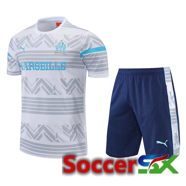 Marseille OM Training T Shirt + Shorts White Grey 2022/2023