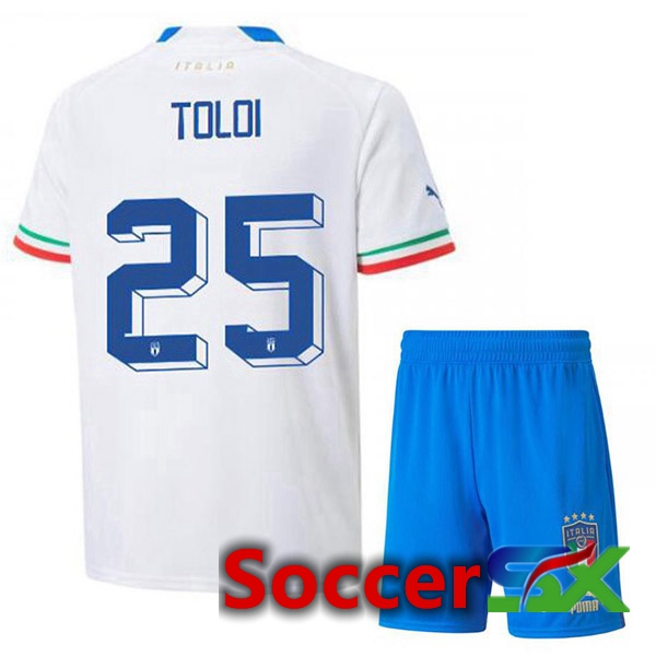 Italy (Toloi 25) Kids Away Jersey White 2023/2023