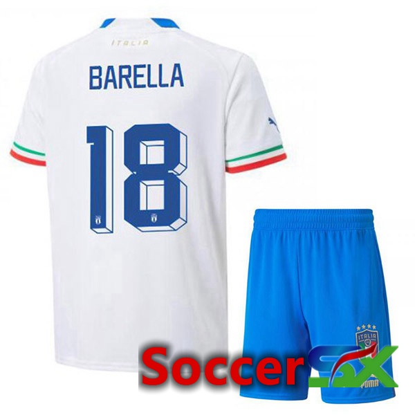 Italy (Barella 18) Kids Away Jersey White 2023/2023
