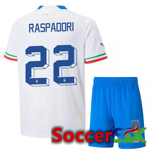 Italy (Raspadori 22) Kids Away Jersey White 2023/2023