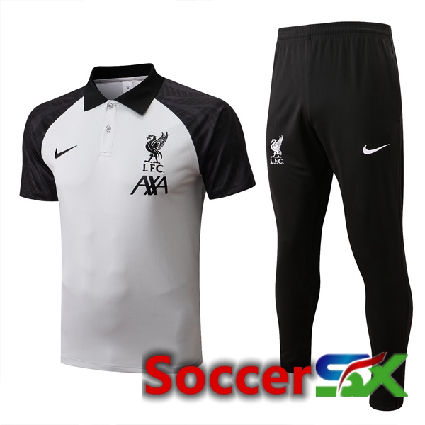 FC Liverpool Soccer Polo + Pants Grey Black 2022/2023