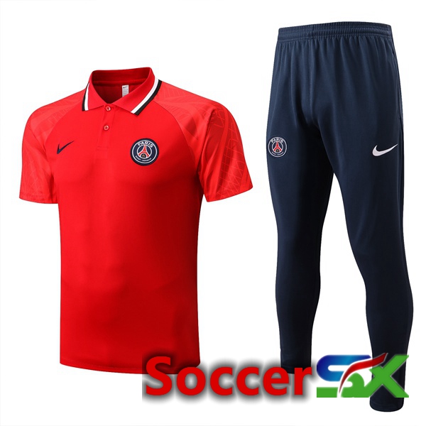 Paris PSG Soccer Polo + Pants Red 2022/2023