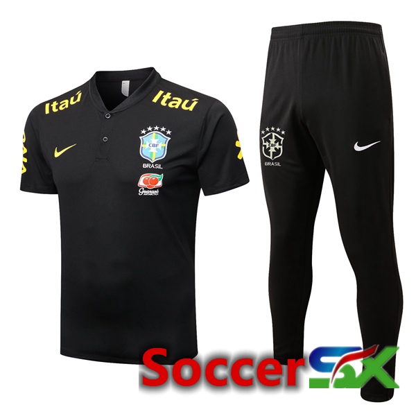 Brazil Soccer Polo + Pants Black 2022/2023