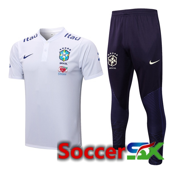 Brazil Soccer Polo + Pants White 2022/2023