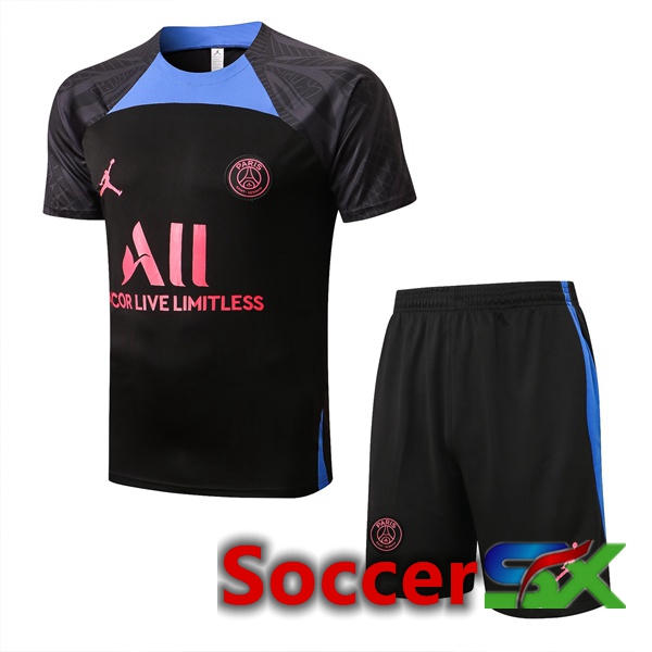 Paris PSG Training T Shirt + Shorts Black 2022/2023