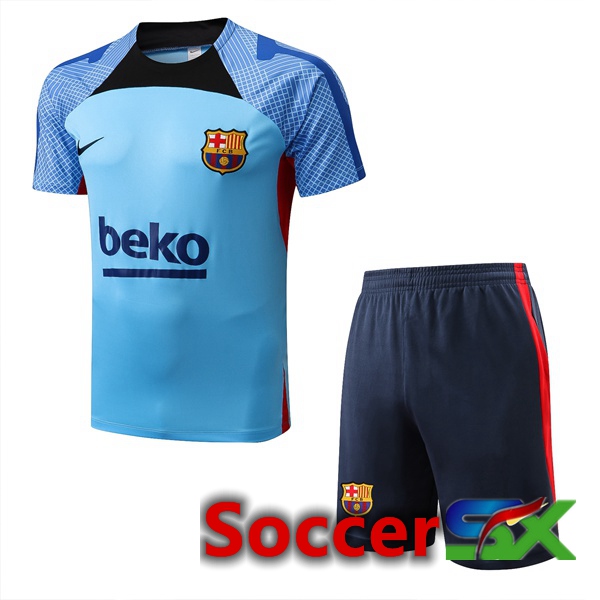 FC Barcelona Training T Shirt + Shorts Blue 2022/2023