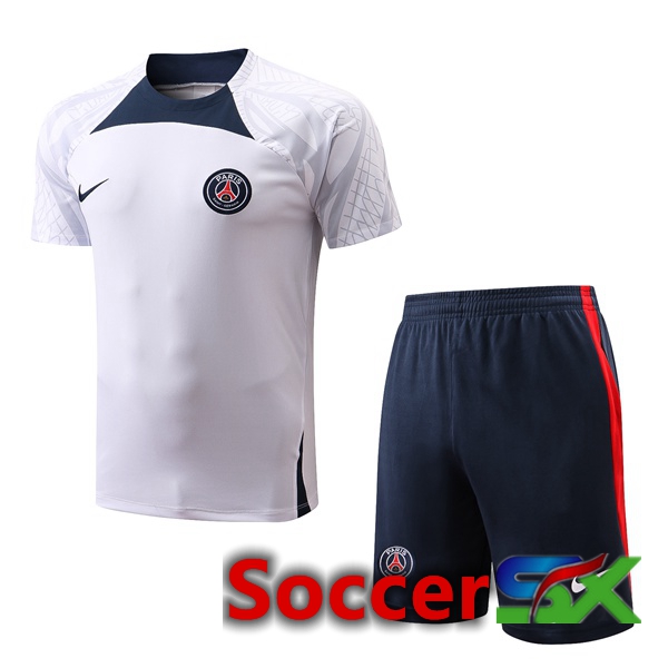 Paris PSG Training T Shirt + Shorts White 2022/2023