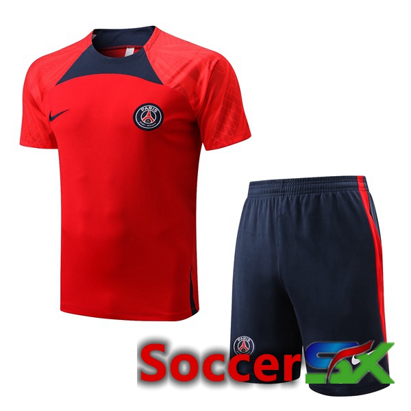 Paris PSG Training T Shirt + Shorts Red 2022/2023