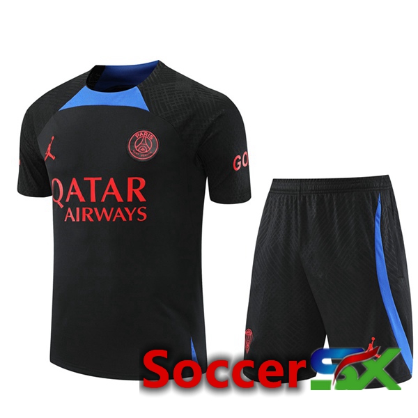 Paris PSG Training T Shirt + Shorts Black 2022/2023