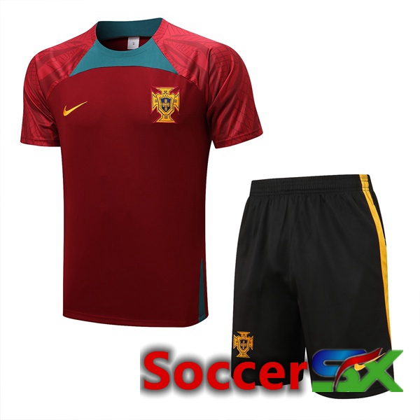 Portugal Training T Shirt + Shorts Black 2022/2023