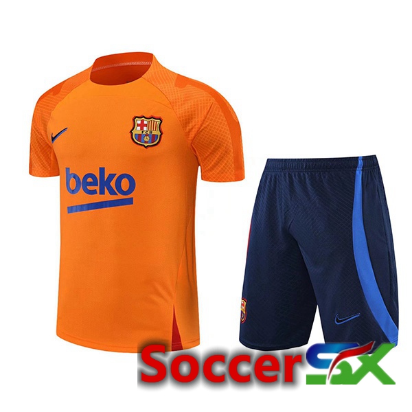 FC Barcelona Training T Shirt + Shorts Orange 2022/2023