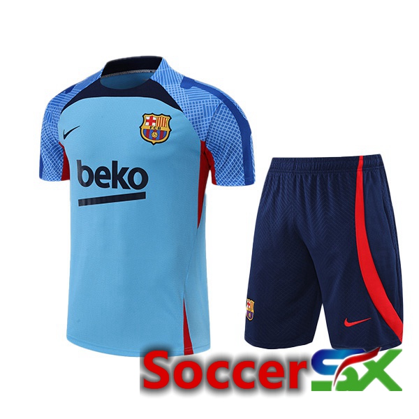 FC Barcelona Training T Shirt + Shorts Blue 2022/2023