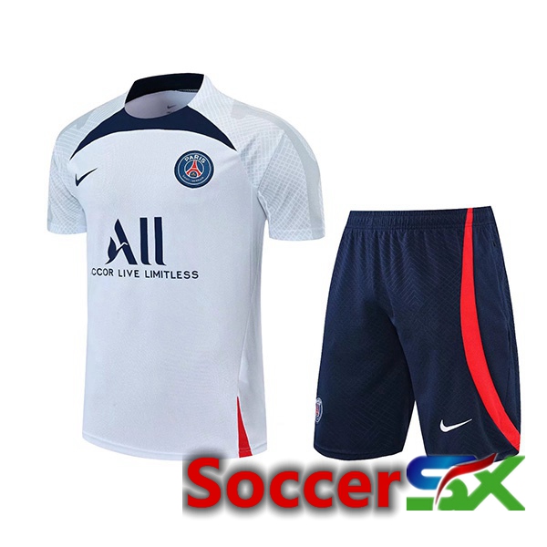 Paris PSG Training T Shirt + Shorts White 2022/2023