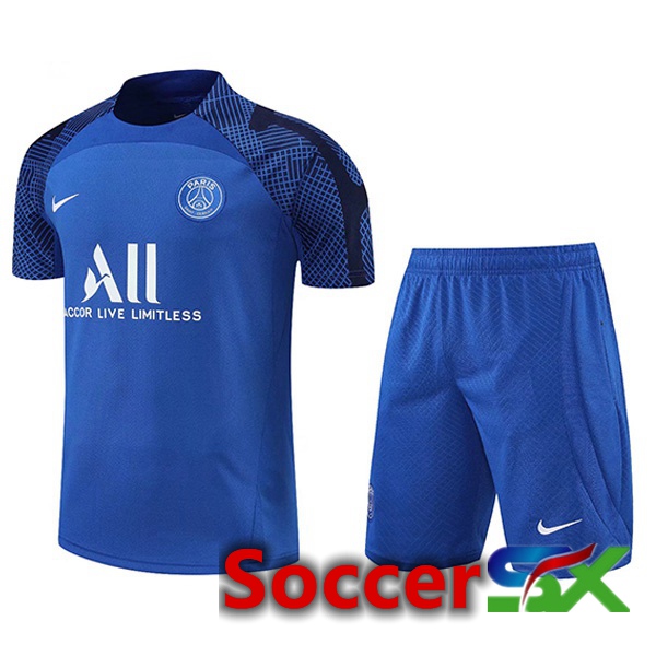Paris PSG Training T Shirt + Shorts Blue 2022/2023