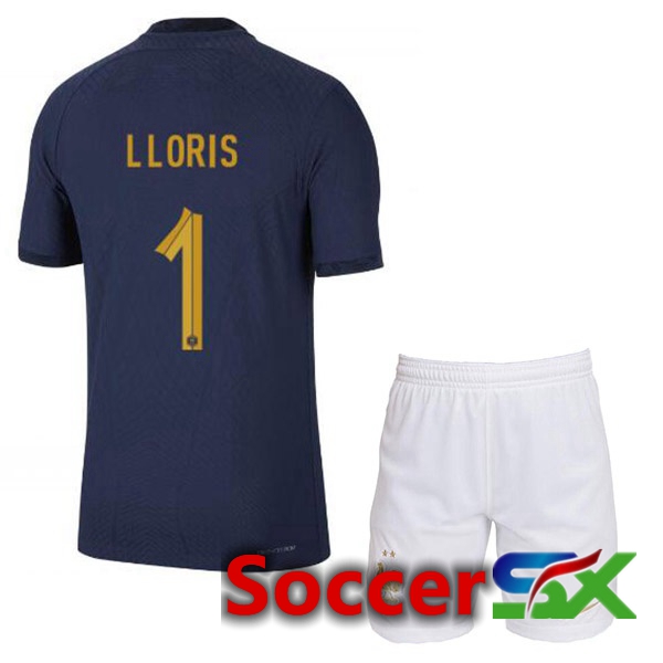 France (LLORIS 1) Kids Home Jersey Royal Blue World Cup 2022