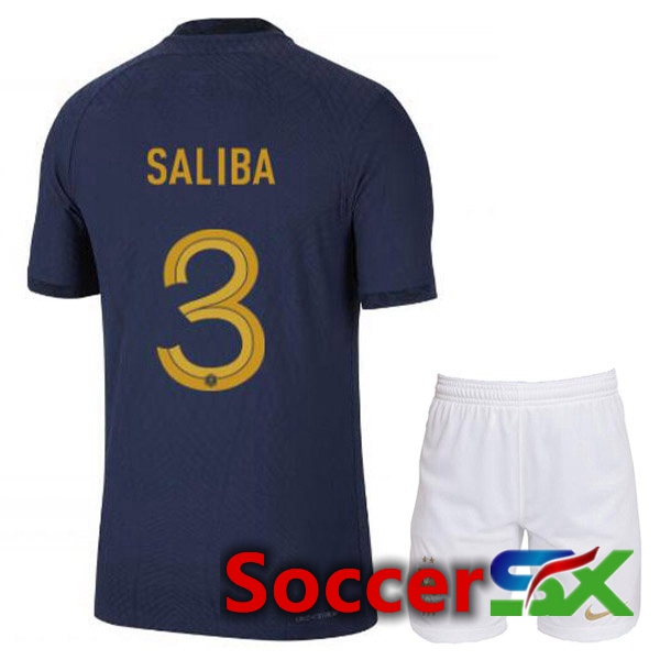 France (SALIBA 3) Kids Home Jersey Royal Blue World Cup 2022