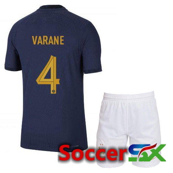 France (VARANE 4) Kids Home Jersey Royal Blue World Cup 2022