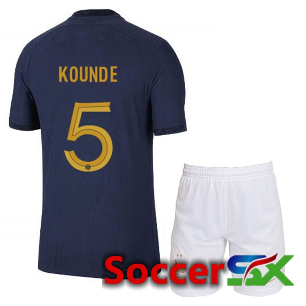 France (KOUNDE 5) Kids Home Jersey Royal Blue World Cup 2022
