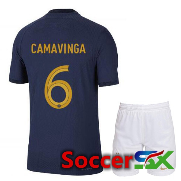France (CAMAVINGA 6) Kids Home Jersey Royal Blue World Cup 2022