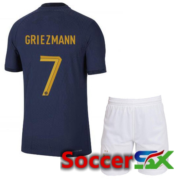 France (GRIEZMANN 7) Kids Home Jersey Royal Blue World Cup 2022