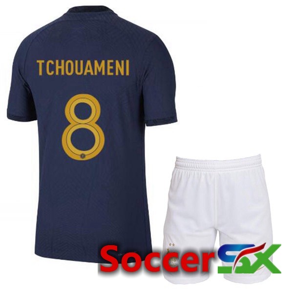 France (TCHOUAMENI 8) Kids Home Jersey Royal Blue World Cup 2022