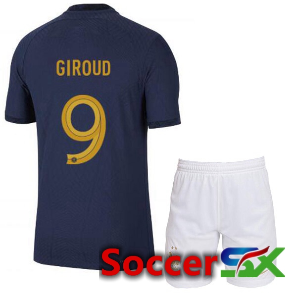 France (GIROUD 9) Kids Home Jersey Royal Blue World Cup 2022