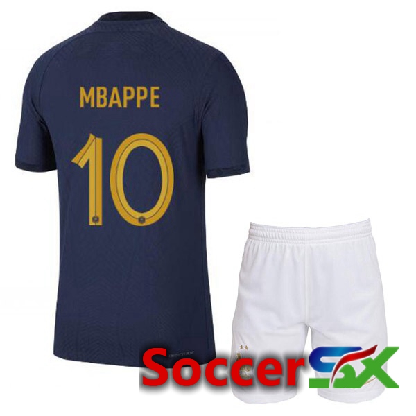 France (MBAPPE 10) Kids Home Jersey Royal Blue World Cup 2022