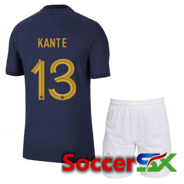 France (KANTE 13) Kids Home Jersey Royal Blue World Cup 2022