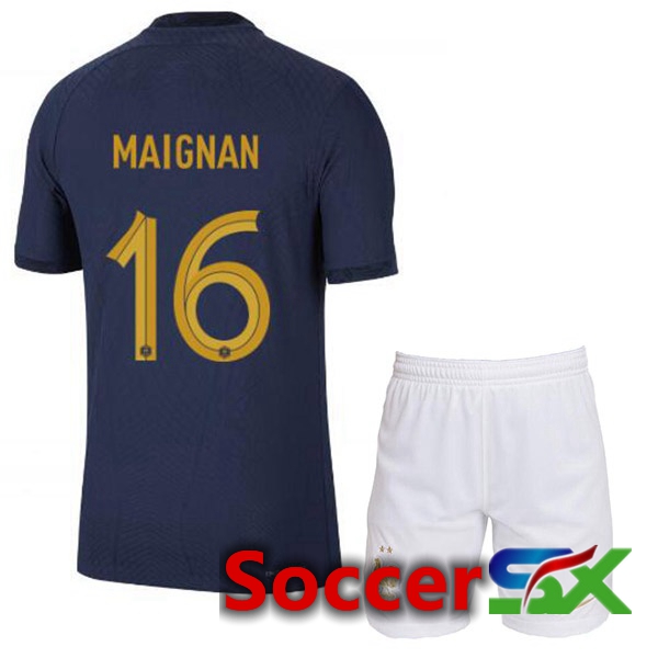 France (MAIGNAN 16) Kids Home Jersey Royal Blue World Cup 2022