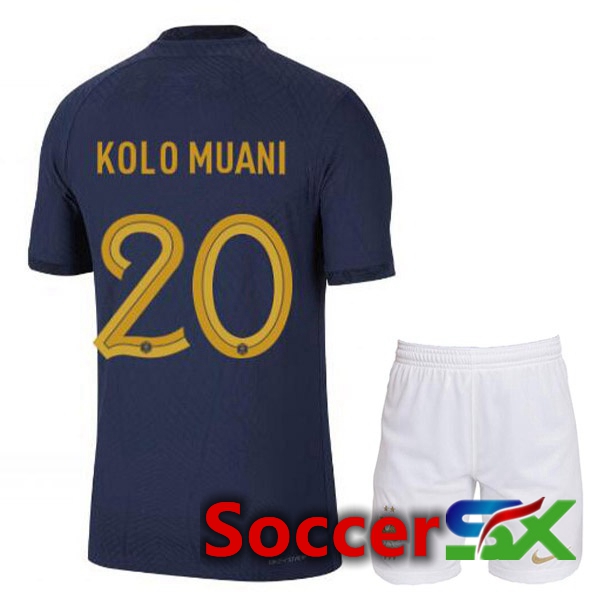 France (KOLO MUANI 20) Kids Home Jersey Royal Blue World Cup 2022