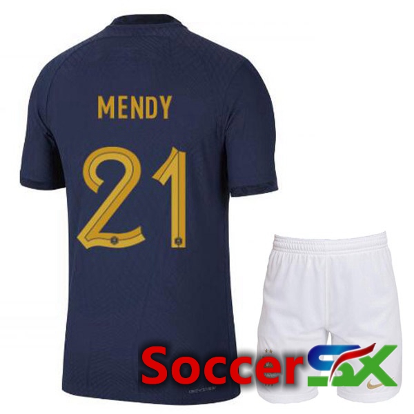France (MENDY 21) Kids Home Jersey Royal Blue World Cup 2022