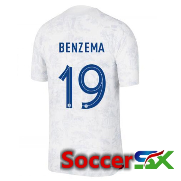 France (BENZEMA 19) Away Jersey White World Cup 2022