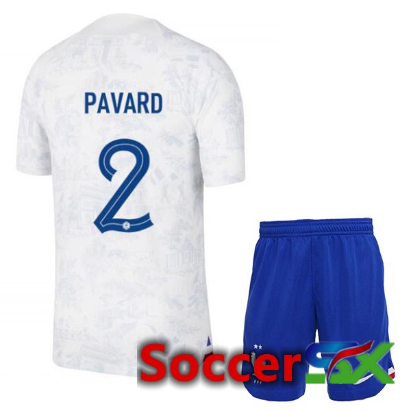 France (PAVARD 2) Kids Away Jersey White World Cup 2022