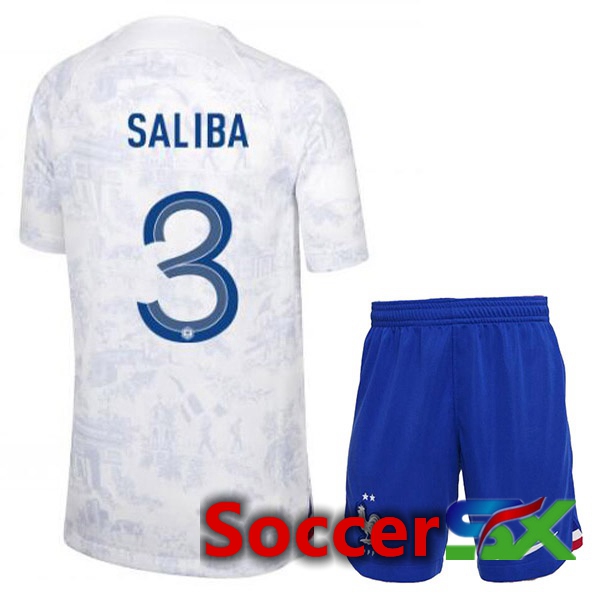 France (SALIBA 3) Kids Away Jersey White World Cup 2022