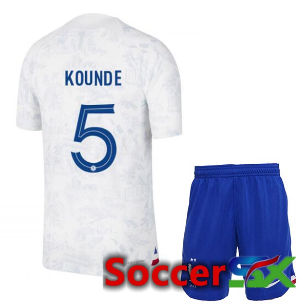 France (KOUNDE 5) Kids Away Jersey White World Cup 2022