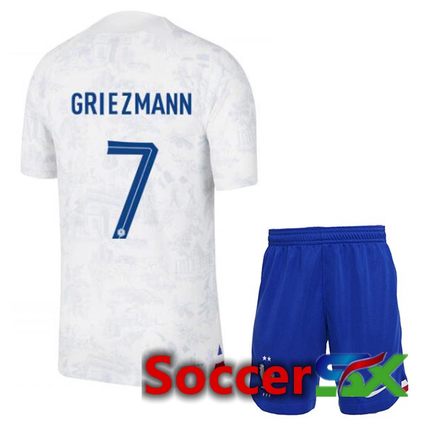 France (GRIEZMANN 7) Kids Away Jersey White World Cup 2022